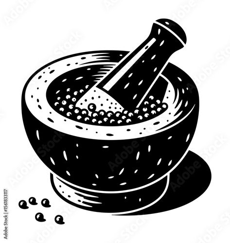 Black and white herbal medicine mortar with pestle