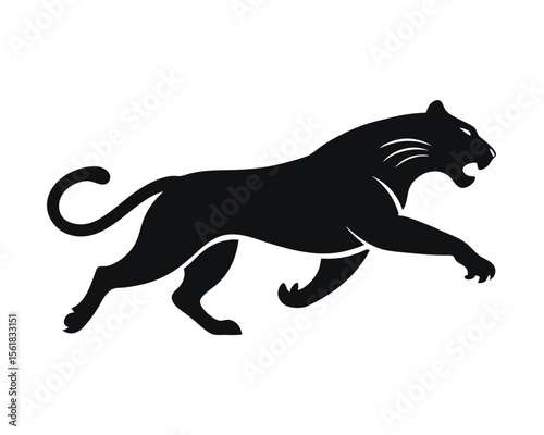 Striking black panther silhouette in a running pose showing powerful athleticism and grace in dynamic motion.