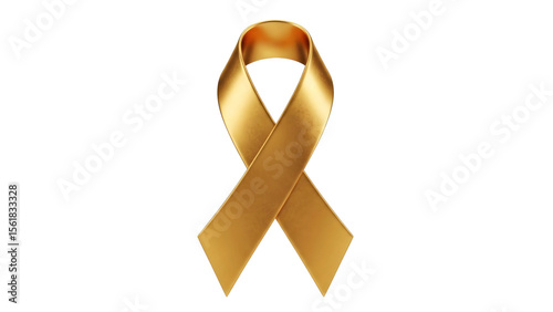 Classic golden awareness ribbon folded into a loop, symbolizing causes and support events – PNG Transparent Background.
