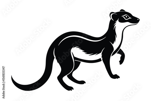 Striking silhouette of a stoat on a white background illustrating elegant animal design concepts