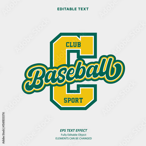 Editable Text Effect Vector of Green Yellow Baseball Team name college Logo Emblem sport Design for club, event, printing, merchandise, basketball, baseball, football
