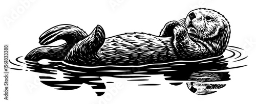 sea otter floating on water vector illustration