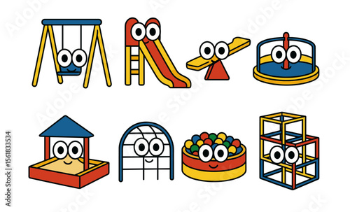Playful cartoon playground equipment with eyes illustration for children’s designs