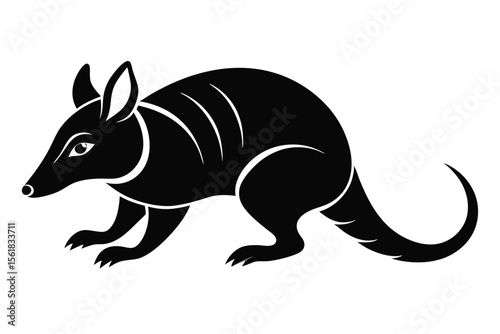 Stylized black armadillo illustration on white background suitable for logo design and decorative projects