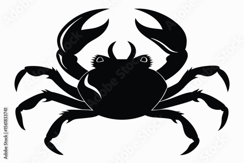 Stylized black crab illustration on white background suitable for various graphic design projects