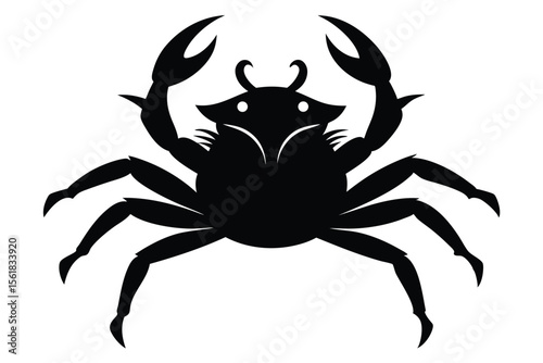 Stylized silhouette illustration of a black crab with claws and legs suitable for various design projects