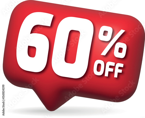 Red 60% off Promotion: A vibrant, eye-catching graphic showcases a bold "60% OFF" promotion in a bright red speech bubble, designed to instantly capture attention and communicate significant savings.