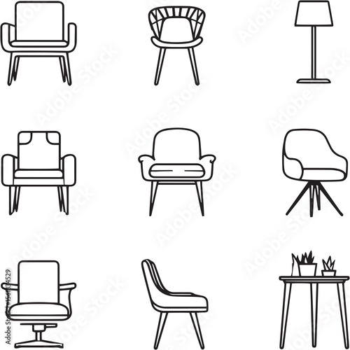 Chair Black Line Editable Icons set