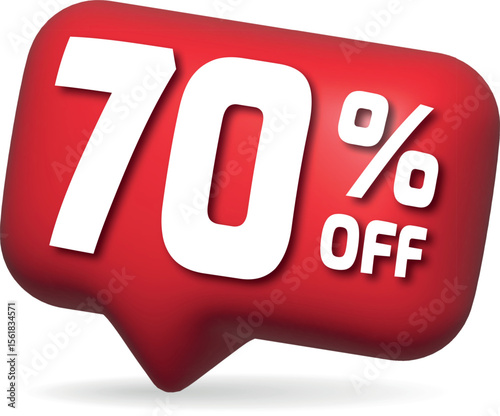 70% Off: Sale Promotional sticker, advertising a big sale with seventy percent off on a red tag, showcasing savings and attracting customers.