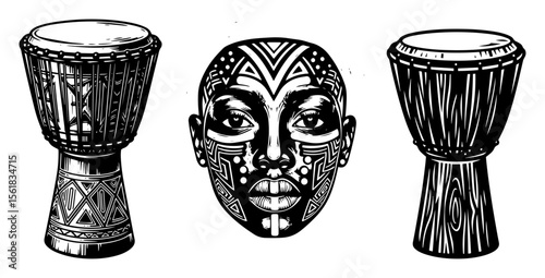 african tribal drums and face vector