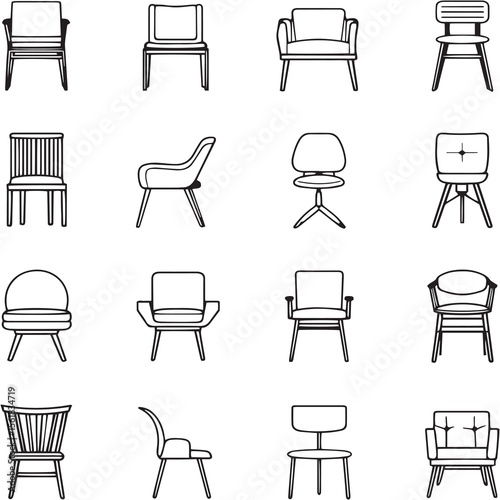 Chair Black Line Editable Icons set