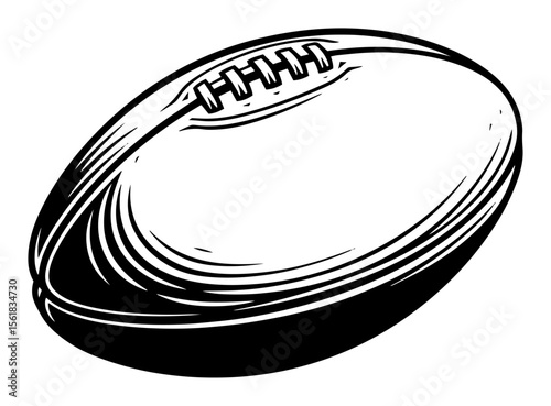 classic rugby or football ball, black and white retro engraving style vector