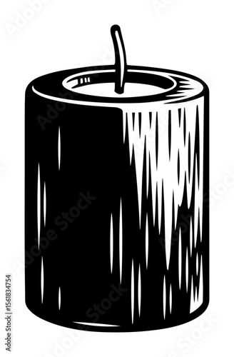 minimalist vector of a single cylindrical candle with textured surface, ideal for spa, relaxation or decorative design themes