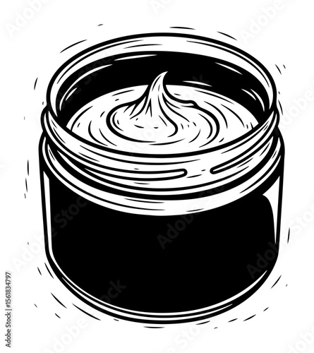 black and white vector of jar with cream inside, beauty or skincare concept