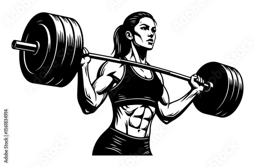 strong woman lifting barbell vector illustration