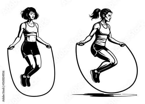 women jumping rope vector workout
