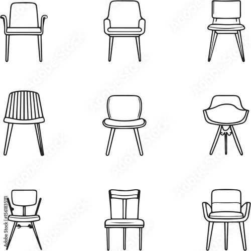 Chair Black Line Editable Icons set