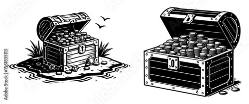 treasure chests full of coins vector