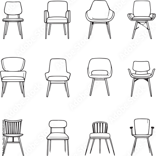 Chair Black Line Editable Icons set
