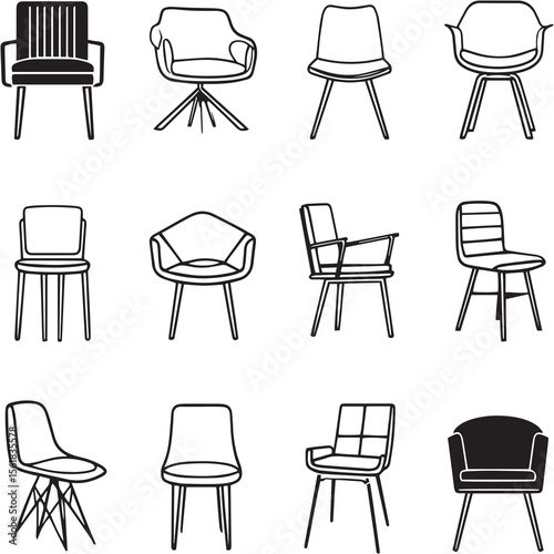 Chair Black Line Editable Icons set
