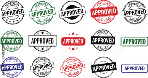 Approved stamp vector set, rubber stamp approved, black approved stamp, approved sign, approved icon set