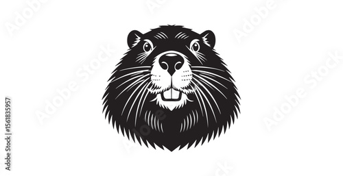 Cute brown beaver face with big teeth and whiskers silhouette