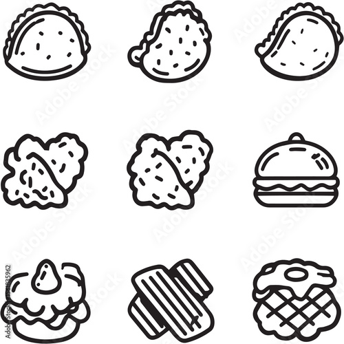 Chicken nuggets Black Line Editable Icons set