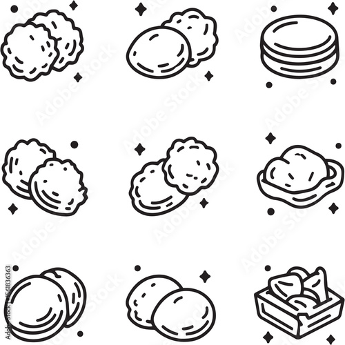 Chicken nuggets Black Line Editable Icons set
