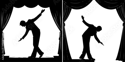 Performer Bowing on Stage with Curtains Silhouette - Theater, Show & Appreciation