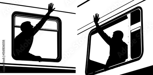 Leaving Train Goodbye Wave Silhouette - Travel, Farewell & Departure Concept