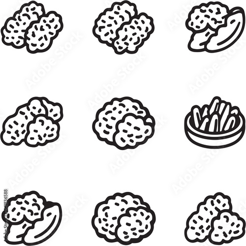 Chicken nuggets Black Line Editable Icons set