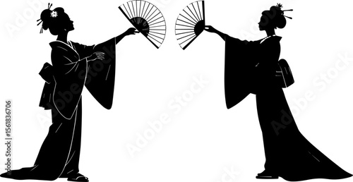 Japanese Geisha with Fan Silhouette - Traditional Dance and Culture