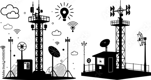 Communication Tower Network Silhouette - Global Connectivity and Wireless Technology