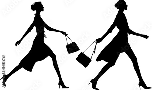 Elegant Women Walking with Handbags Silhouette - Fashion and Urban Style