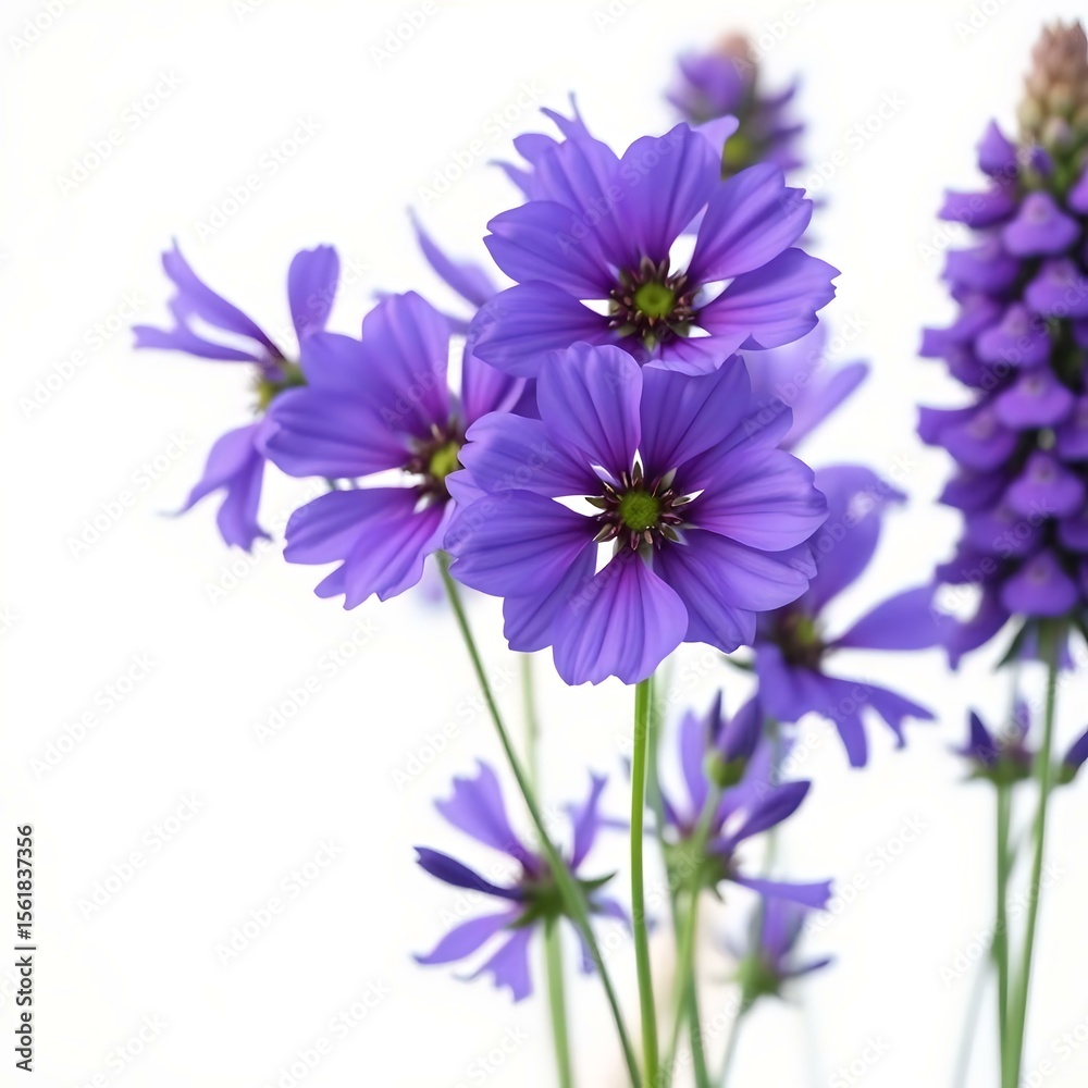 Fototapeta premium Group of Purple Cornflowers Against White Background