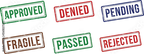 Approved denied pending fragile passed rejected stamps vector illustration for business concept
