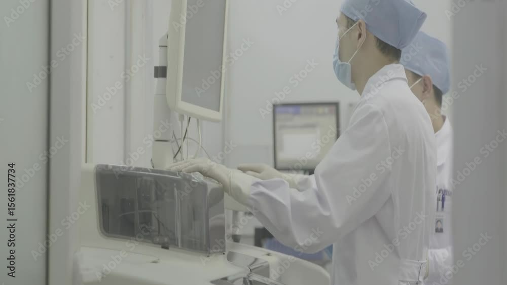 Scientist team in cleanroom environmental facility laboratory, conducting biological experiment cell culture essay with high tech equipment, forensic exam in lab pharma, genetic innovation in medicine