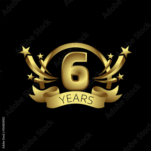 Six Years Anniversary: A luxurious golden emblem boldly proclaims "6 Years" of achievement and celebration. This is the perfect visual to honor a significant milestone, representing longevity, growth.