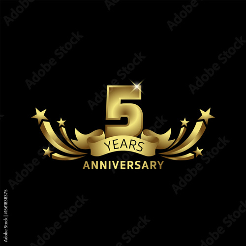 Golden Anniversary Emblem: Celebrate a significant milestone with this elegant golden emblem, perfect for marking a fifth year of accomplishment with a touch of sophistication. 