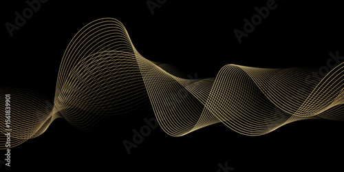 Abstract black background with golden line. Modern template abstract design flowing particles digital frequency track equalizer. abstract wave line for banner, wallpaper background with wave design