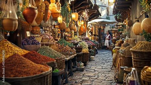 Bustling Marketplace: A Vibrant Tapestry of Spices and Goods in the Historic Quarter