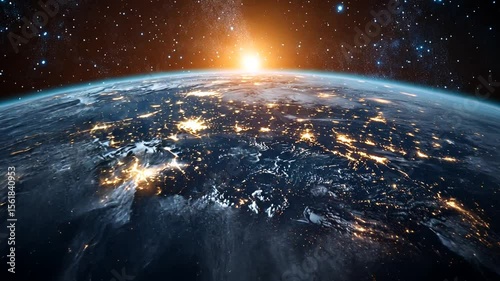 Breathtaking orbital view showcasing earth illuminated at night by vibrant city lights