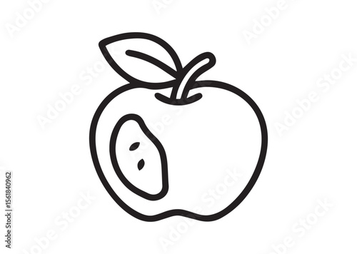 Line art apple Silhouette Black Vector White Background
