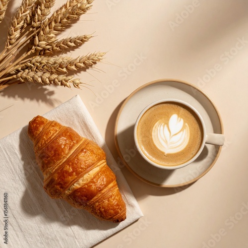 croissant and cappuccino, simple breakfast