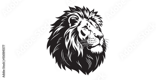 Majestic lion head with dark blue mane and white details silhouette