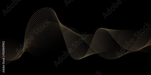 Abstract black background with golden line. Modern template abstract design flowing particles digital frequency track equalizer. abstract wave line for banner, wallpaper background with wave design
