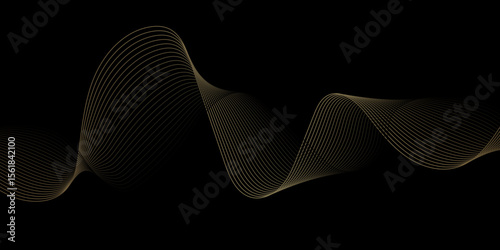 Abstract black background with golden line. Modern template abstract design flowing particles digital frequency track equalizer. abstract wave line for banner, wallpaper background with wave design