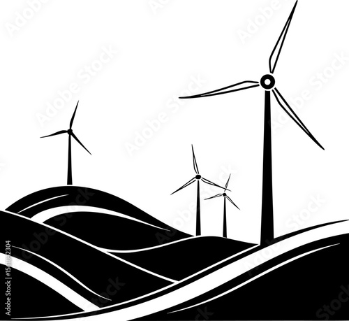 Silhouette of Wind Turbines on Rolling Hills