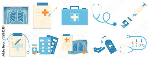 Set of Healthcare Vector Illustration. Flat Design. Abstract Medical Concept. Vector Isolated.
