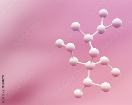 Concept realistic molecules background. Science illustration of a cream molecule. Hyaluronic acid skin solutions advertising, collagen serum drop with cosmetic advertising background. 3d rendering.